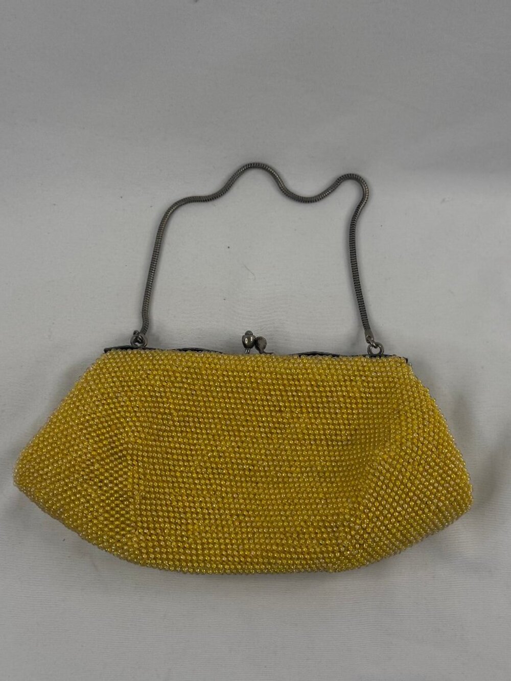 Vintage MCM Golden Yellow Beaded Evening Hand Bag Purse Kiss Lock #4142 - Picture 2 of 5